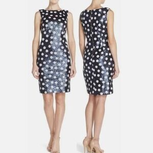 maia long sleeve sequin shift dress Women's MAIA White Teal Full Sequin Shift Pencil Long Sleeve Round Neck Dress 0